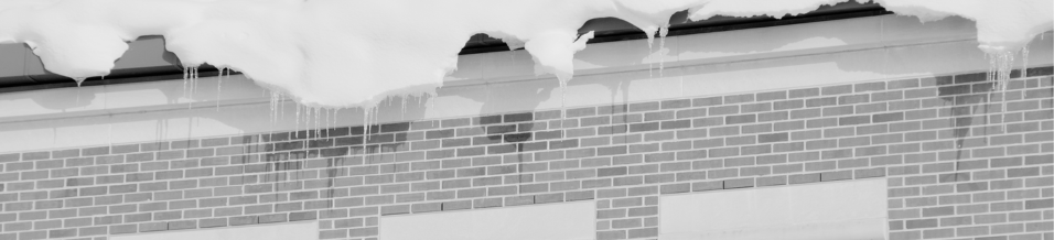 snow on gutters black and white